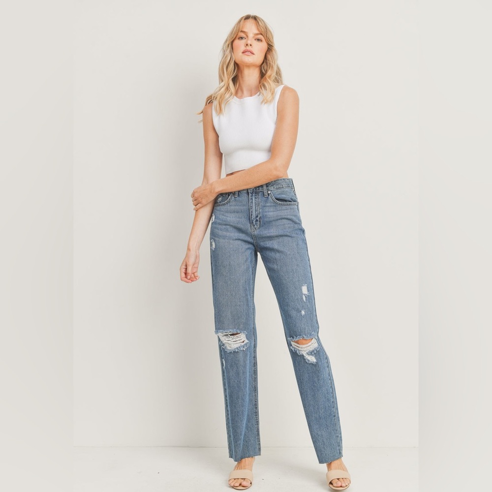 JBD Just Black Denim Maren Ribcage Straight Leg Jeans 100% Cotton
